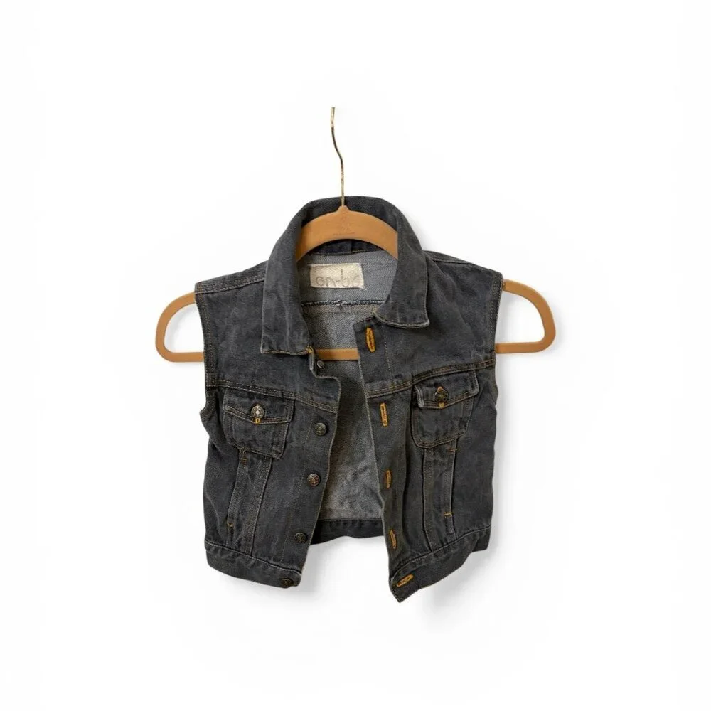 En-bo Black Sleeveless Vest Denim Vintage 100% Cotton Kids 5